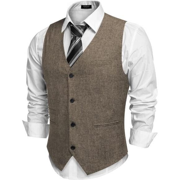 Men's Casual Business Vests Lightweight Waistcoat Slim Fit Suit Vest - Picture 1 of 6